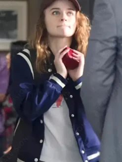 Asal Vision Cotton Jackets | A Family Affair Joey King Varsity Jacket Navy Blue