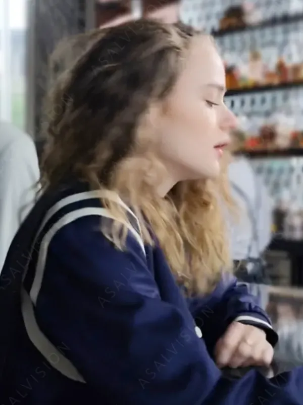 Asal Vision Cotton Jackets | A Family Affair Joey King Varsity Jacket Navy Blue
