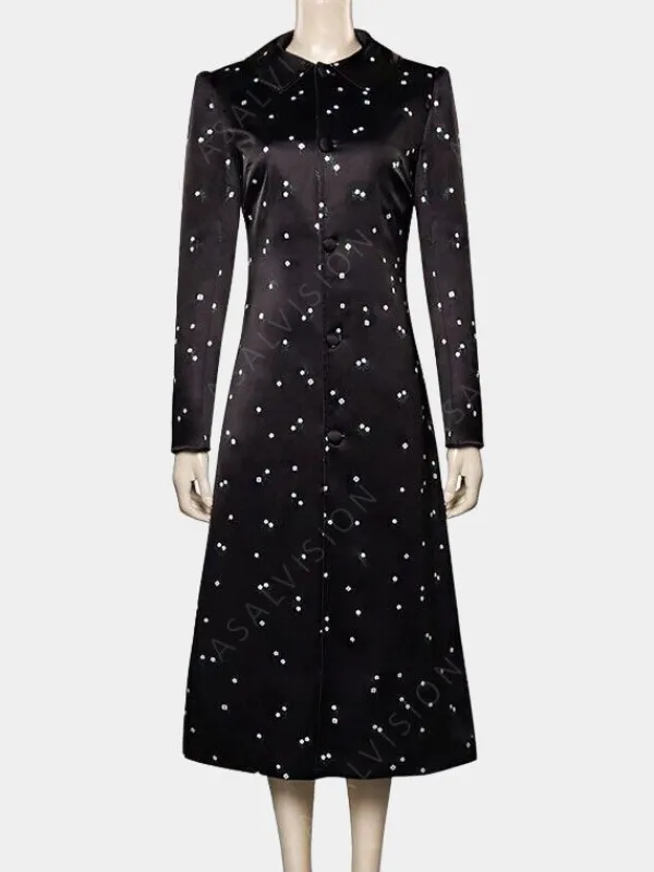 Asal Vision Women Coats | Addams Wednesday 2022 Floral Black Coat Black with Floral Print