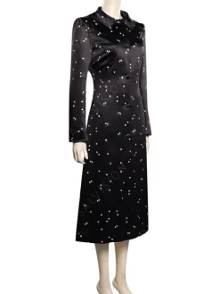 Asal Vision Women Coats | Addams Wednesday 2022 Floral Black Coat Black with Floral Print