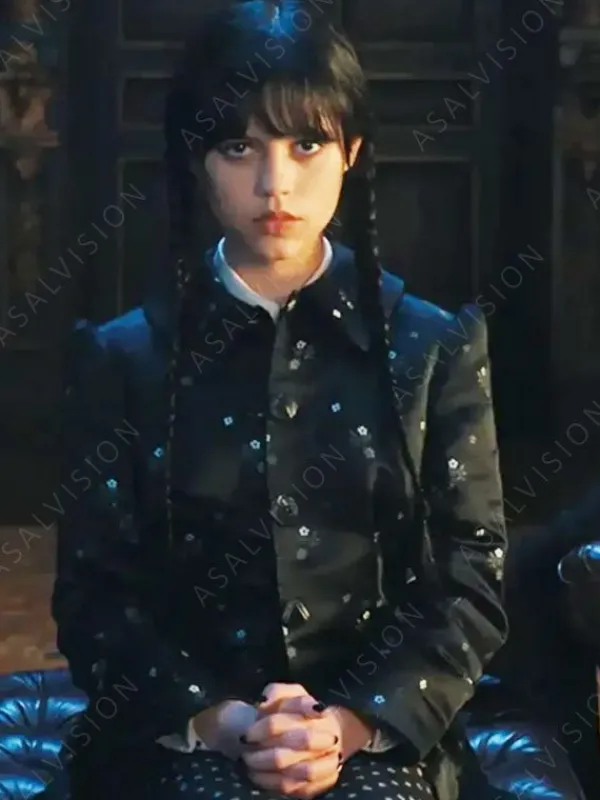 Asal Vision Women Coats | Addams Wednesday 2022 Floral Black Coat Black with Floral Print