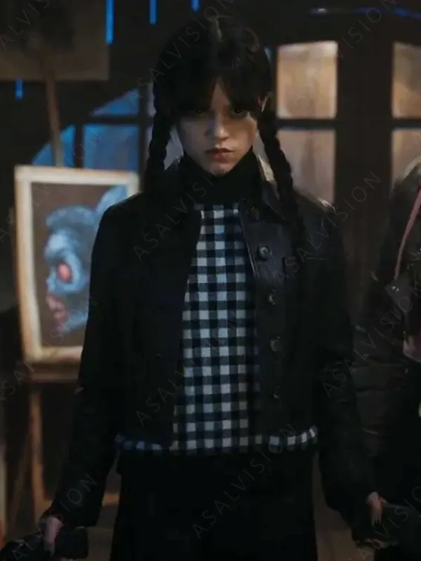 Asal Vision Leather Jackets | Black Jackets | Addams Wednesday Jenna Ortega Leather Jacket Black