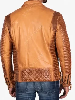 Asal Vision Brown Jackets | Quilted Jackets | Adrian Quilted Biker Leather Jacket Mens Tan Brown