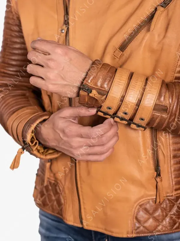 Asal Vision Brown Jackets | Quilted Jackets | Adrian Quilted Biker Leather Jacket Mens Tan Brown