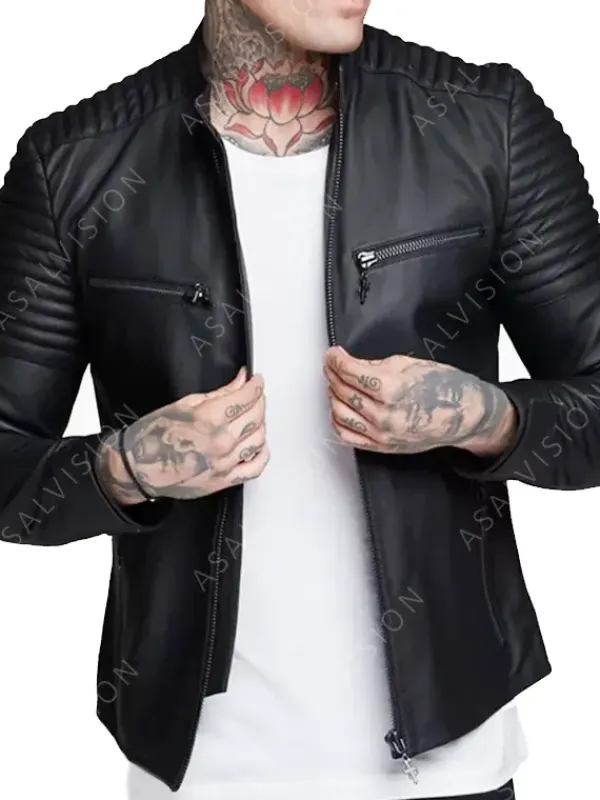 Asal Vision Black Jackets | Cafe Racer Jackets | Aiden Fashion Leather Biker Jacket For Mens Black