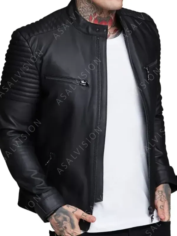 Asal Vision Black Jackets | Cafe Racer Jackets | Aiden Fashion Leather Biker Jacket For Mens Black