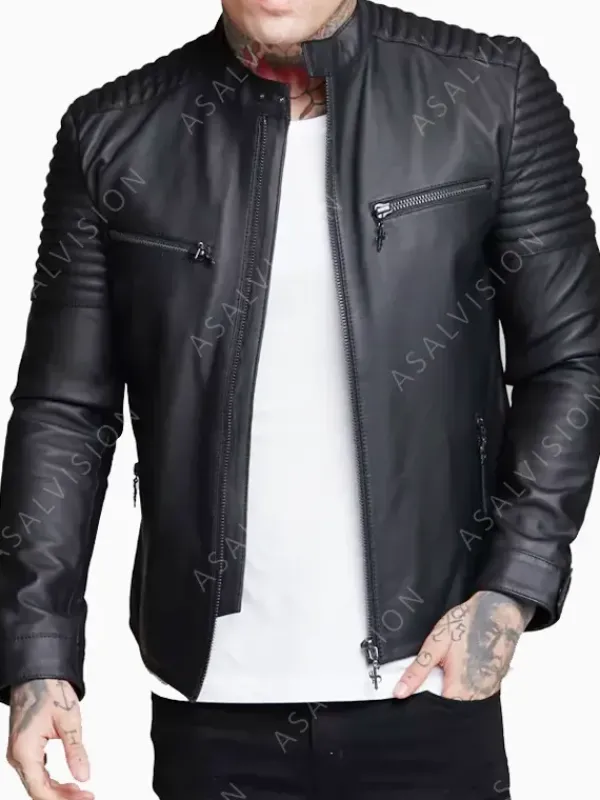 Asal Vision Black Jackets | Cafe Racer Jackets | Aiden Fashion Leather Biker Jacket For Mens Black