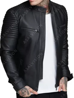 Asal Vision Black Jackets | Cafe Racer Jackets | Aiden Fashion Leather Biker Jacket For Mens Black