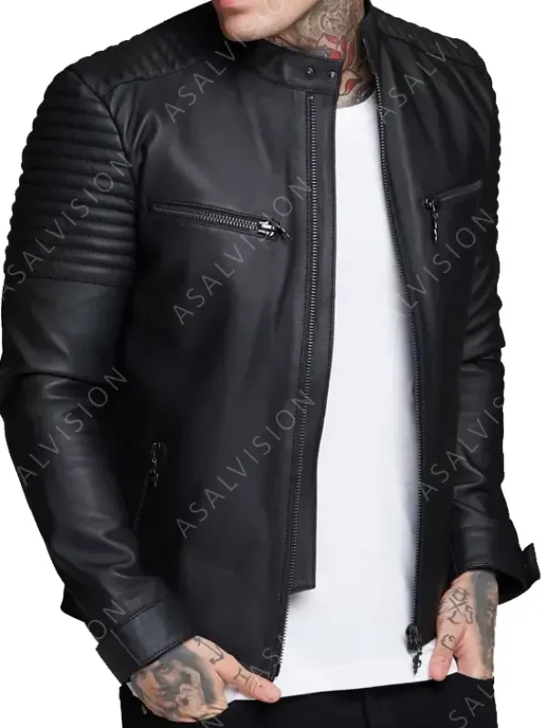 Asal Vision Black Jackets | Cafe Racer Jackets | Aiden Fashion Leather Biker Jacket For Mens Black