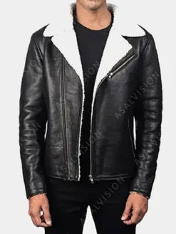 Asal Vision Black Jackets | Biker Jackets | Alberto Shearling Black Biker Jacket Black And White