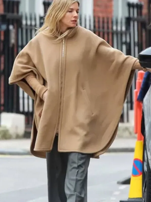 Asal Vision Women Coats | Anatomy of a Scandal Sienna Miller Poncho Camel