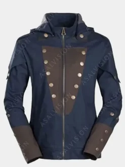Asal Vision Cotton Jackets | Arno Dorian Assassins Creed Unity Hooded Jacket Blue And Brown