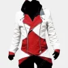 Asal Vision Leather Jackets | Assassins Creed Hoodie White And Red
