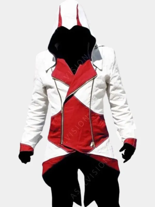 Asal Vision Leather Jackets | Assassins Creed Hoodie White And Red