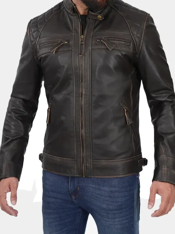 Asal Vision Brown Jackets | Biker Jackets | Atlas Quilted Shoulders Mens Biker Leather Jacket Dark Brown