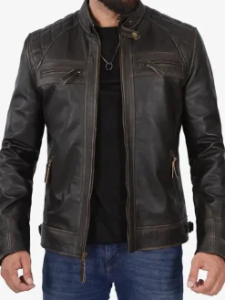 Asal Vision Brown Jackets | Biker Jackets | Atlas Quilted Shoulders Mens Biker Leather Jacket Dark Brown