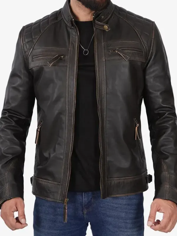 Asal Vision Brown Jackets | Biker Jackets | Atlas Quilted Shoulders Mens Biker Leather Jacket Dark Brown