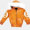 Asal Vision Leather Jackets | 8 ball Parka Jacket With Fur Hood Orange