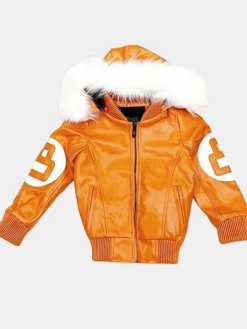Asal Vision Leather Jackets | 8 ball Parka Jacket With Fur Hood Orange