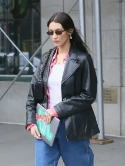 Asal Vision Black Jackets | Leather Jackets | Bella Hadid Meeting In NYC 2022 Leather Jacket Black