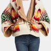 Asal Vision Women Coats | Beth Dutton Aztec Poncho Style Printed Wool Coat Printed Design