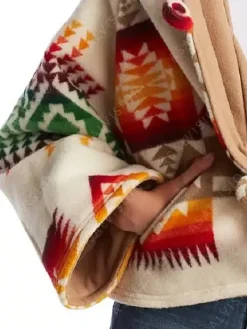 Asal Vision Women Coats | Beth Dutton Aztec Poncho Style Printed Wool Coat Printed Design