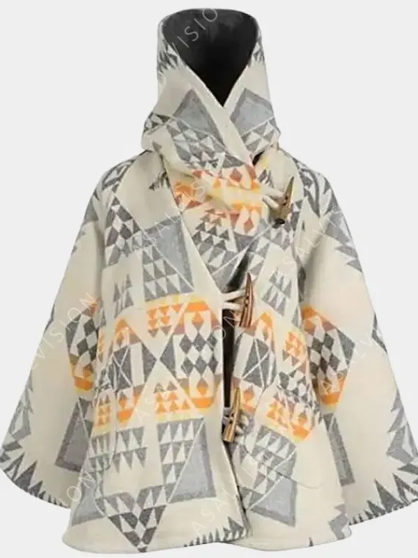 Asal Vision Women Coats | Beth Dutton Yellowstone Kelly Reilly Poncho Coat White