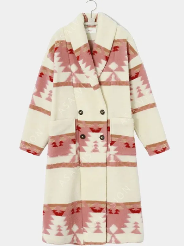 Asal Vision Women Coats | Beth Dutton Yellowstone Season 5 Pink Printed Coat Pink And Cream