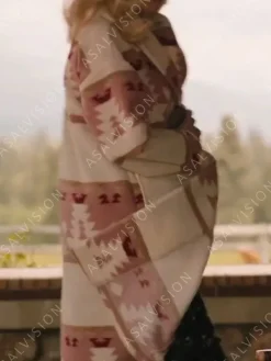Asal Vision Women Coats | Beth Dutton Yellowstone Season 5 Pink Printed Coat Pink And Cream