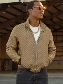 Asal Vision Cotton Jackets | Big Meech Flenory BMF Season 3 Bomber Jacket Brown With Printed Design