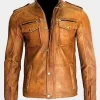 Asal Vision Brown Jackets | Biker Jackets | Biker Distressed Motorcycle Leather Mens Jacket Tan