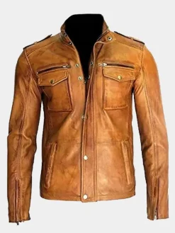 Asal Vision Brown Jackets | Biker Jackets | Biker Distressed Motorcycle Leather Mens Jacket Tan