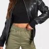 Asal Vision Black Jackets | Bomber Jackets | Oversized Bomber Leather Jacket For Women Black
