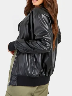 Asal Vision Black Jackets | Bomber Jackets | Oversized Bomber Leather Jacket For Women Black