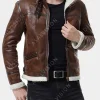 Asal Vision Brown Jackets | Leather Jackets | Bomber Waxed Shearling Leather Jacket Mens Brown