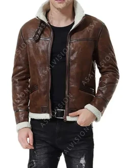 Asal Vision Brown Jackets | Leather Jackets | Bomber Waxed Shearling Leather Jacket Mens Brown