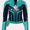 Asal Vision Leather Jackets | Brie Larson Captain Marvel Leather Jacket Blue And Green