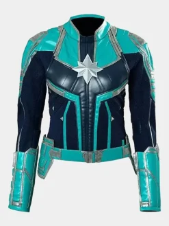 Asal Vision Leather Jackets | Brie Larson Captain Marvel Leather Jacket Blue And Green