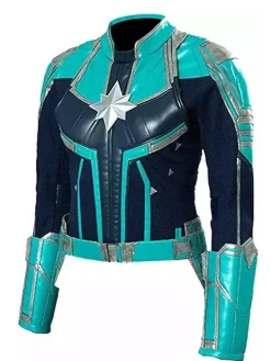 Asal Vision Leather Jackets | Brie Larson Captain Marvel Leather Jacket Blue And Green