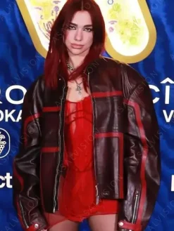Asal Vision Leather Jackets | BRIT Awards 2024 Dua Lipa Leather Jacket Waxed Burgundy