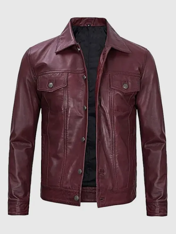 Asal Vision Trucker Jackets | Leather Jackets | Trucker Leather Jacket For Men Burgundy