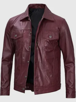 Asal Vision Trucker Jackets | Leather Jackets | Trucker Leather Jacket For Men Burgundy