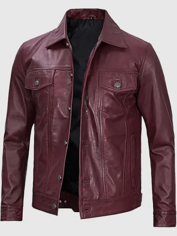Asal Vision Trucker Jackets | Leather Jackets | Trucker Leather Jacket For Men Burgundy