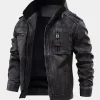 Asal Vision Black Jackets | Cafe Racer Jackets | Cafe Racer Men’s Distressed Stand Up Collar Leather Jacket Black