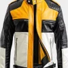 Asal Vision Cafe Racer Jackets | Biker Jackets | Cafe Racer Retro Leather Jacket For Men White, Black & Yellow