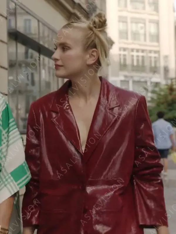 Asal Vision Blazers | Camille Emily In Paris Season 3 Leather Blazer Maroon