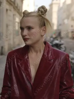 Asal Vision Blazers | Camille Emily In Paris Season 3 Leather Blazer Maroon