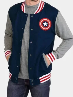 Asal Vision Varsity Jackets | Captain America Blue Varsity Bomber Jacket Blue & Grey