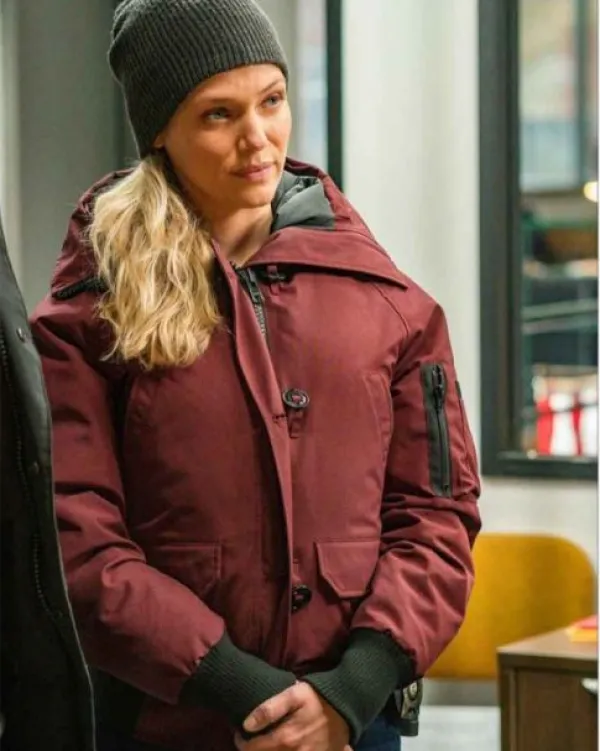 Asal Vision Cotton Jackets | Chicago P.D. Season 8 Hailey Upton Bomber Jacket Maroon
