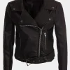 Asal Vision Black Jackets | Biker Jackets | Cropped Leather Womens Motorcycle Jacket Black